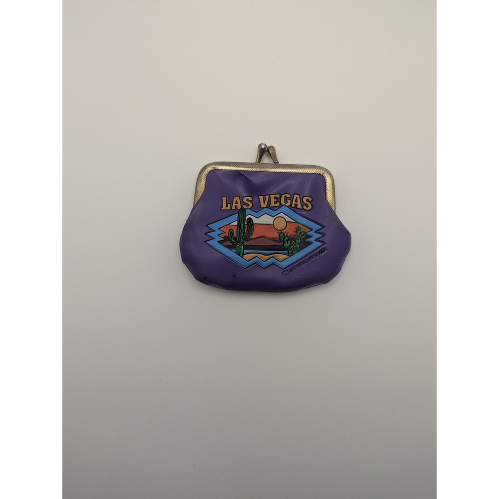 RARE Vintage Las Vegas Purple Coin Purse‎ Souvenir 1992 Western Supply 3.25x3.5"